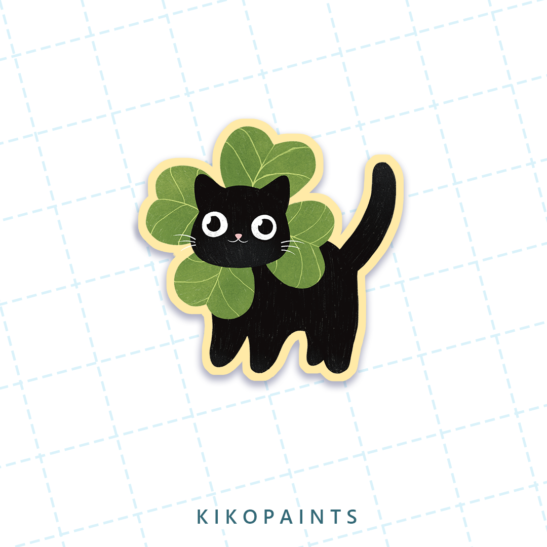 Four-Leaf Clover Lucky Cat Sticker