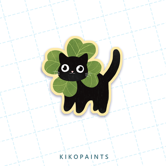 Four-Leaf Clover Lucky Cat Sticker